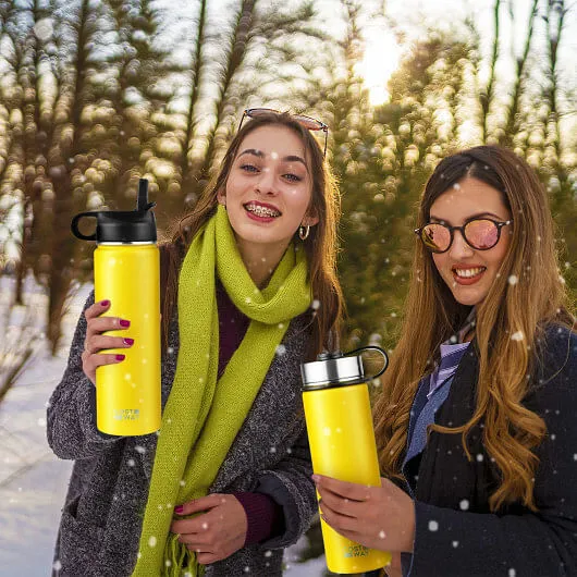 22 Oz Double-walled Insulated Stainless Steel Water Bottle with 2 Lids and Straw