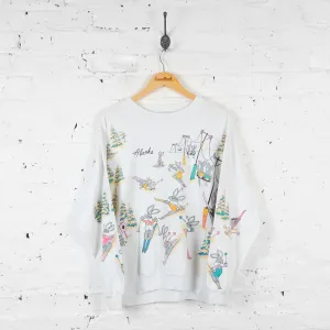 Alaska Skiing Rabbits Sweatshirt - White - L