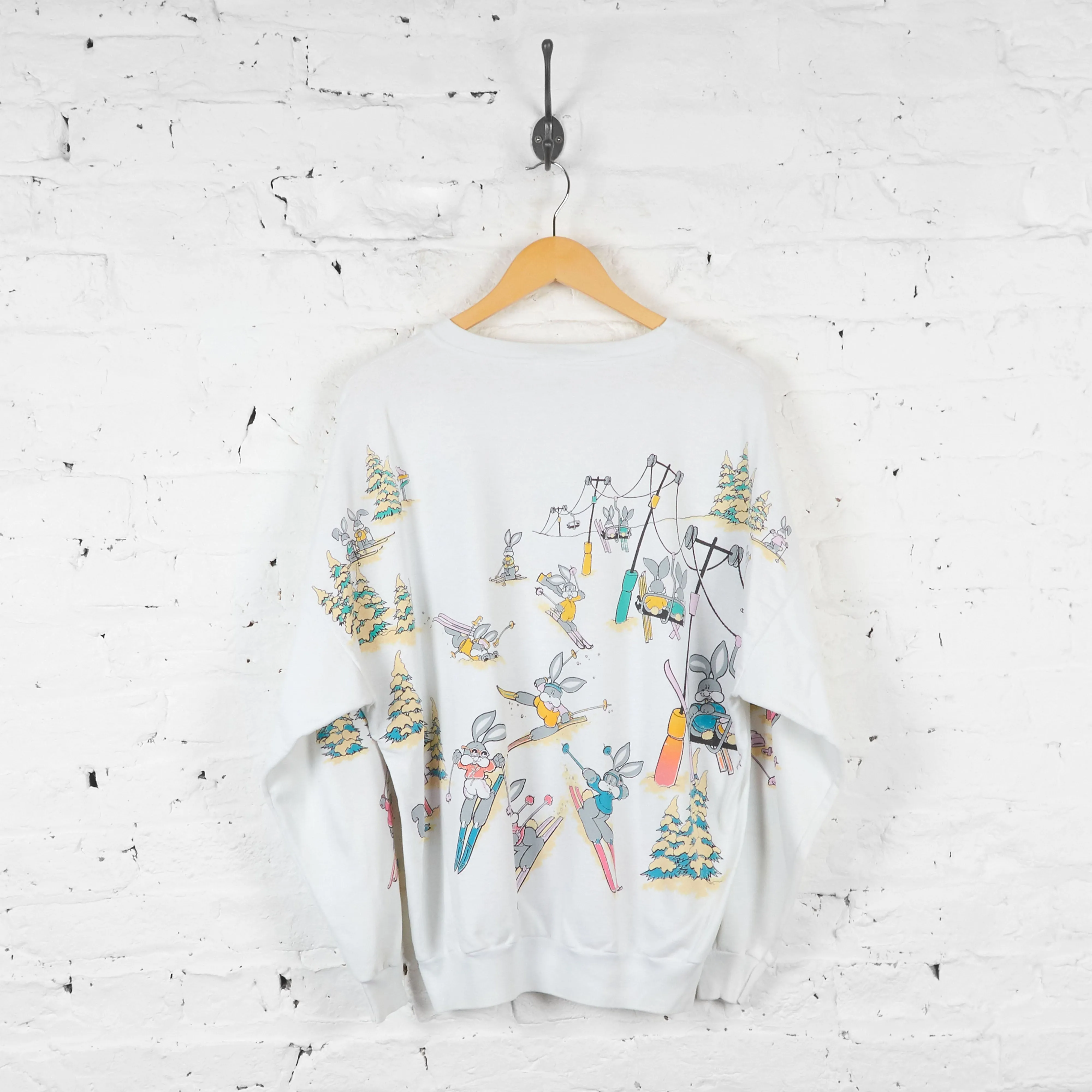 Alaska Skiing Rabbits Sweatshirt - White - L
