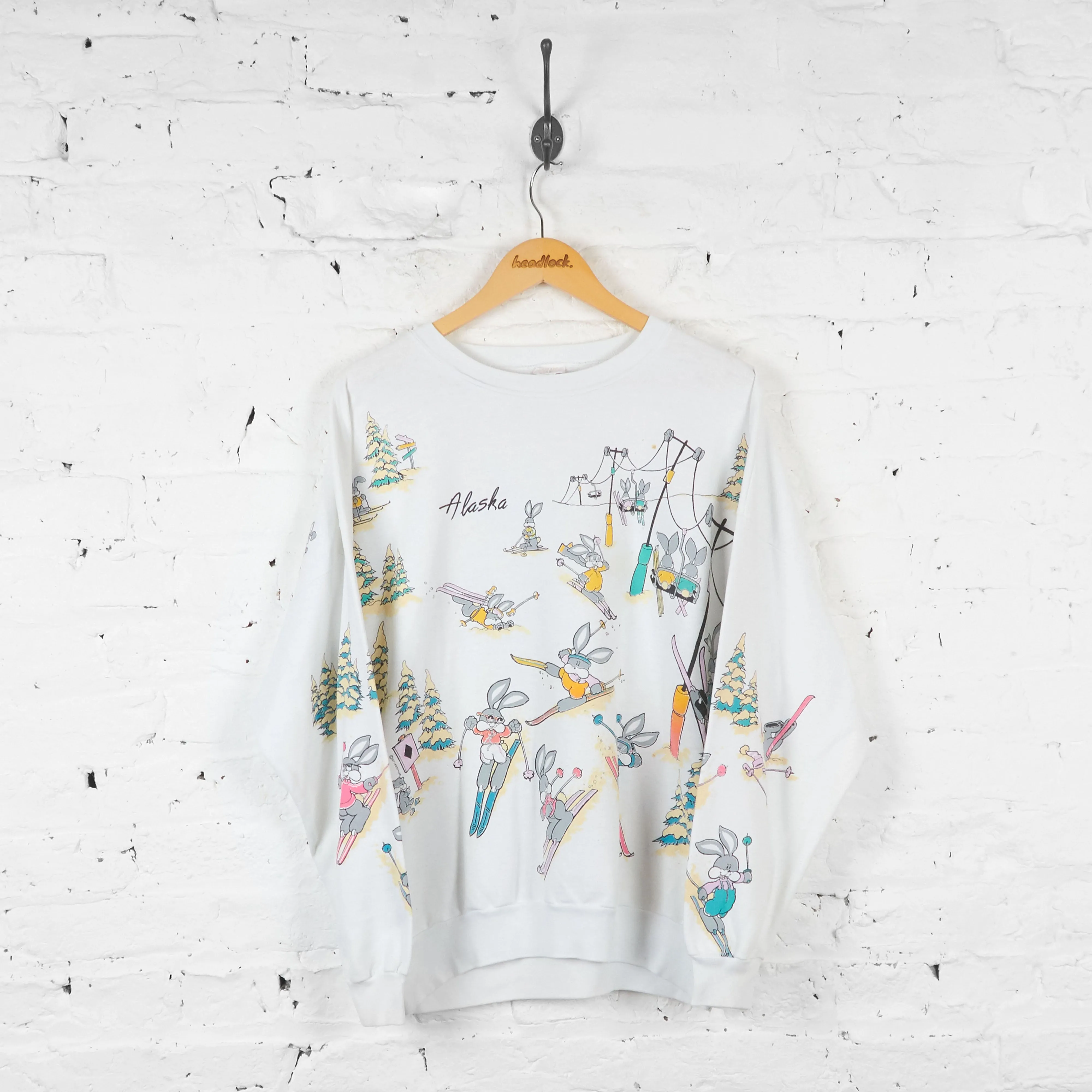 Alaska Skiing Rabbits Sweatshirt - White - L