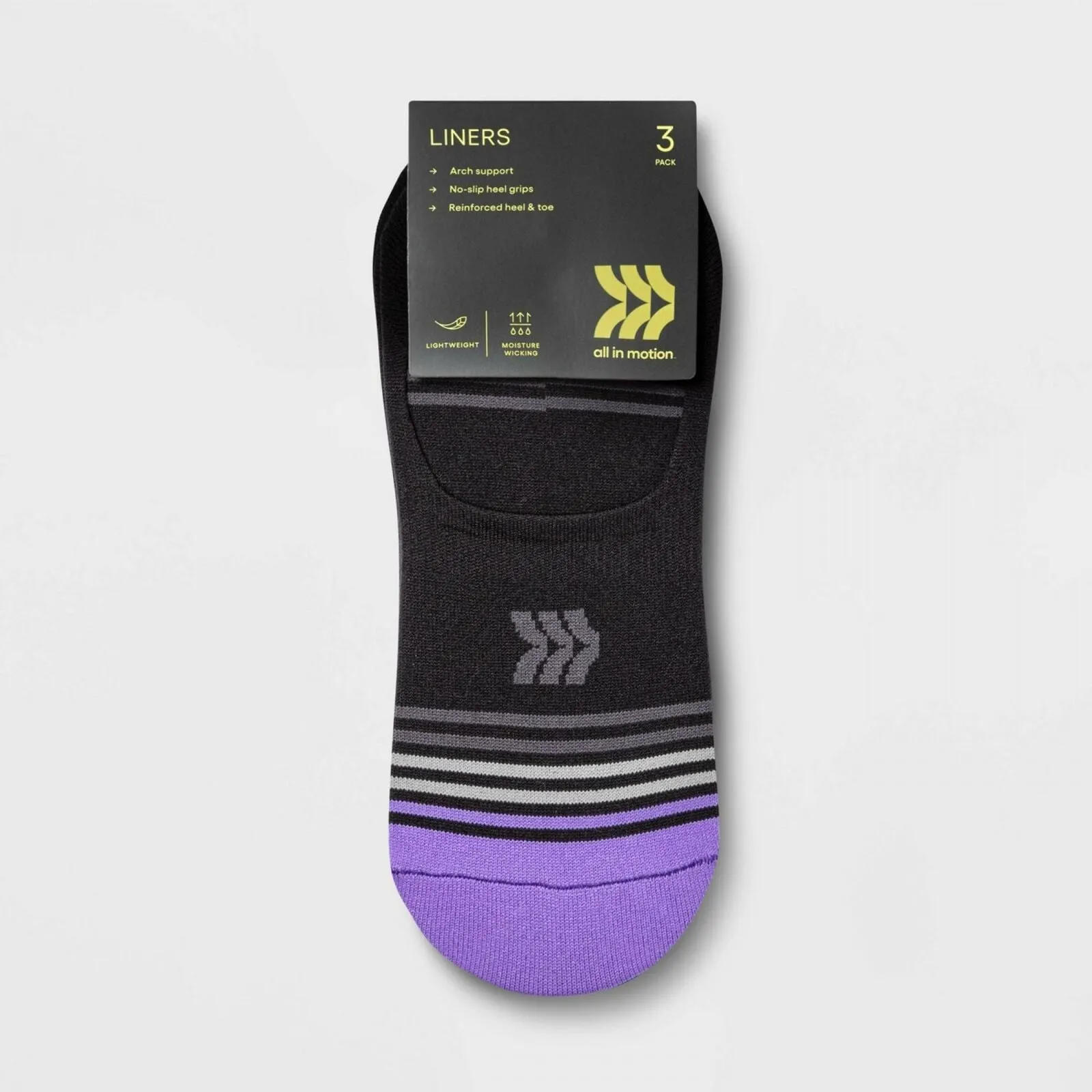 All In Motion Women's Lightweight Striped 3 Pack Liner Athletic Socks