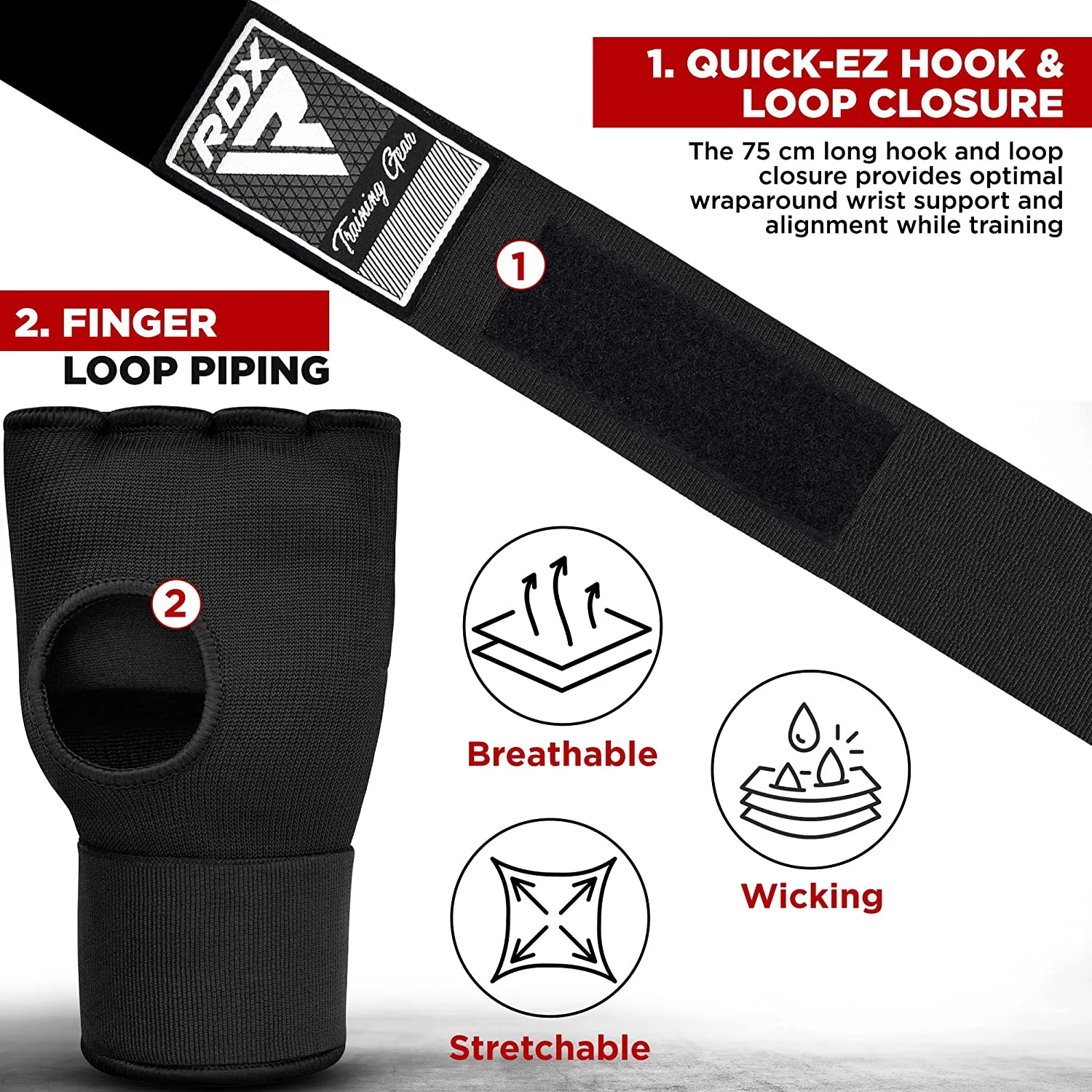 BLACK RDX QUICK WRAPS INNER GLOVES