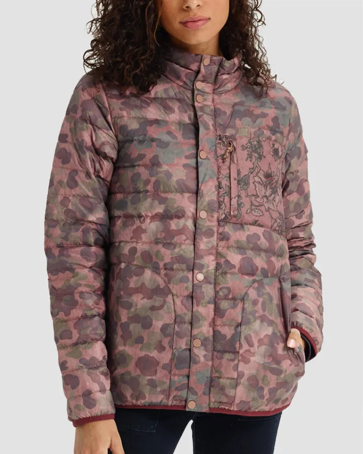 Burton Evergreen Women's Insulated Collar Down Snow Jacket - Moss Camo / Floral Camo