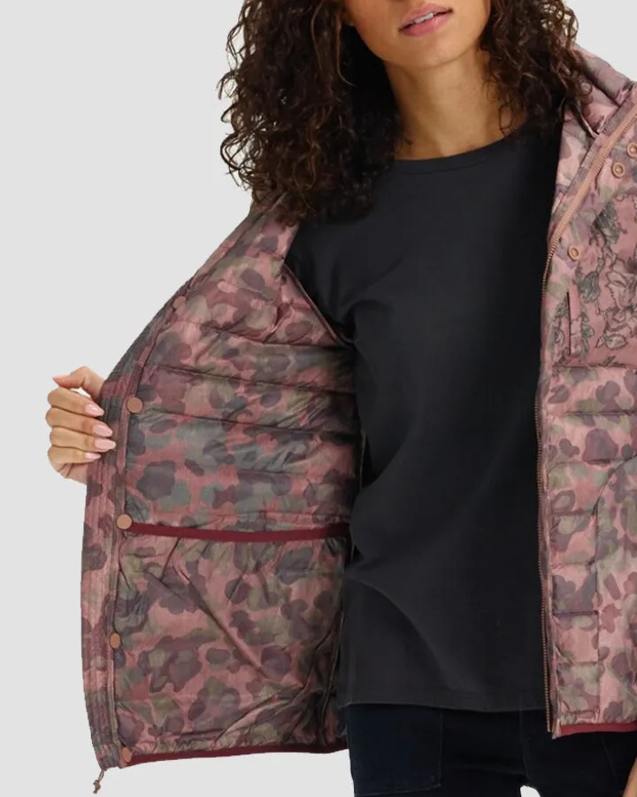 Burton Evergreen Women's Insulated Collar Down Snow Jacket - Moss Camo / Floral Camo