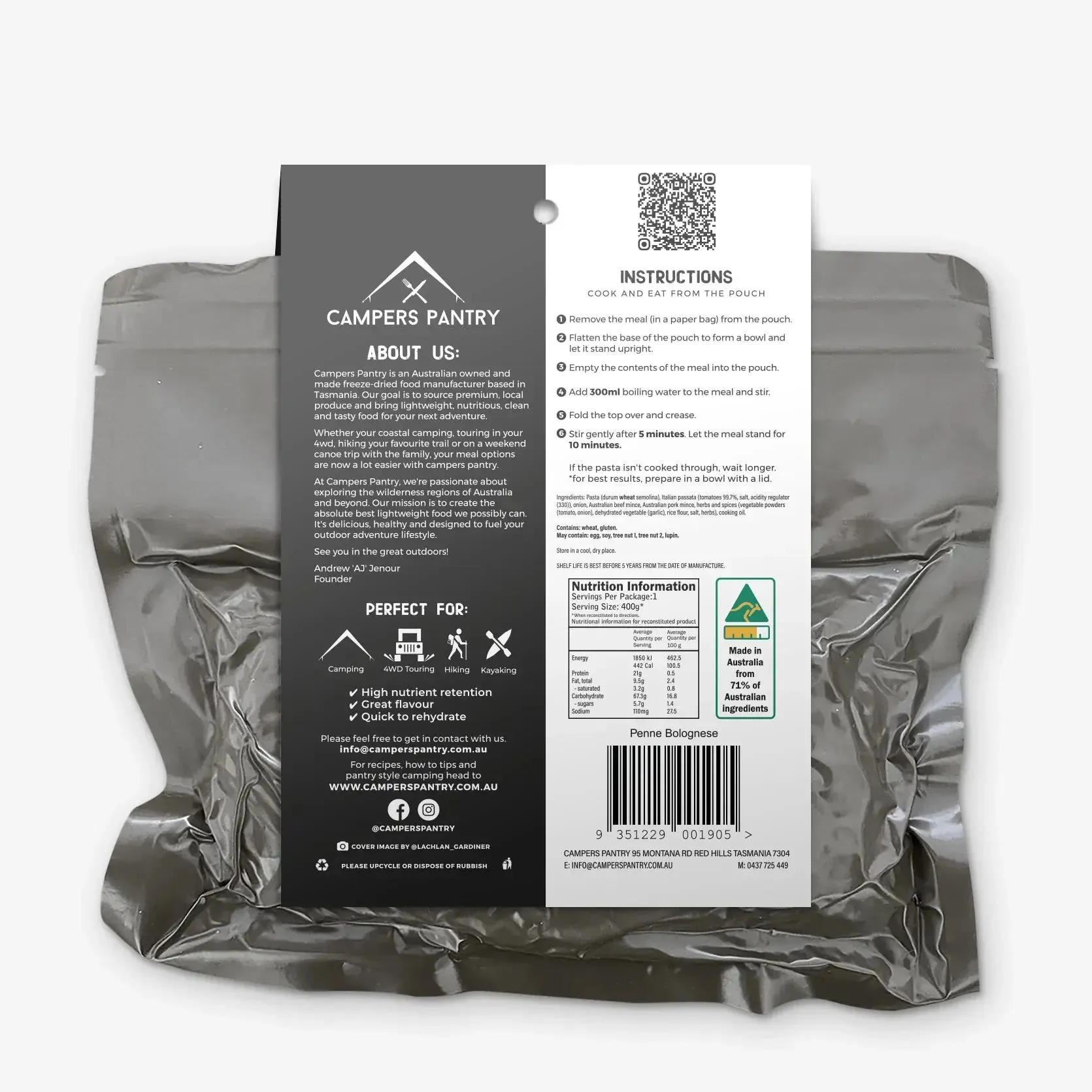 Campers Pantry Penne Bolognese Expedition 100g Freeze Dried Meal