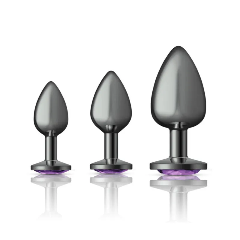 Cheeky Charms - Metal Butt Plug Gunmetal - Round - Deep Purple - Kit