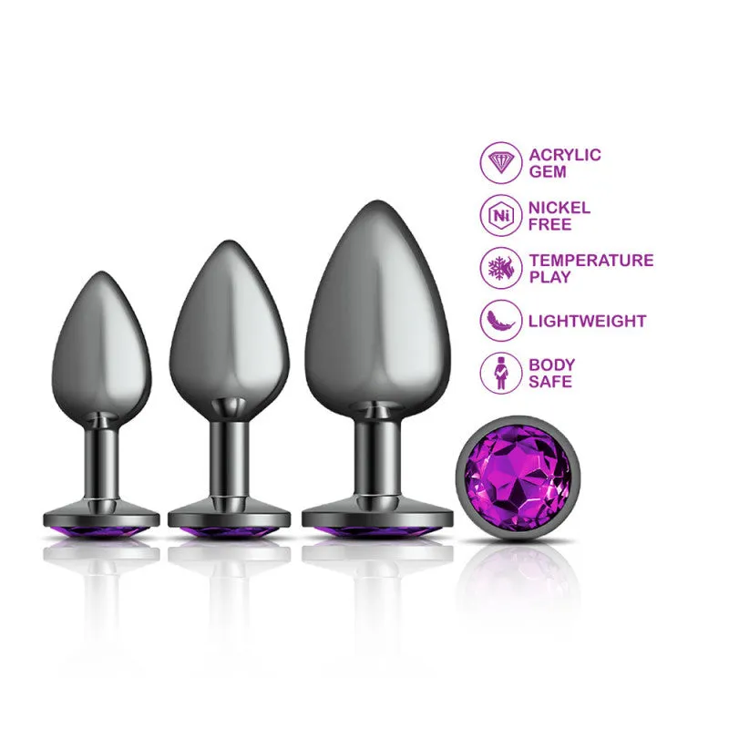 Cheeky Charms - Metal Butt Plug Gunmetal - Round - Deep Purple - Kit