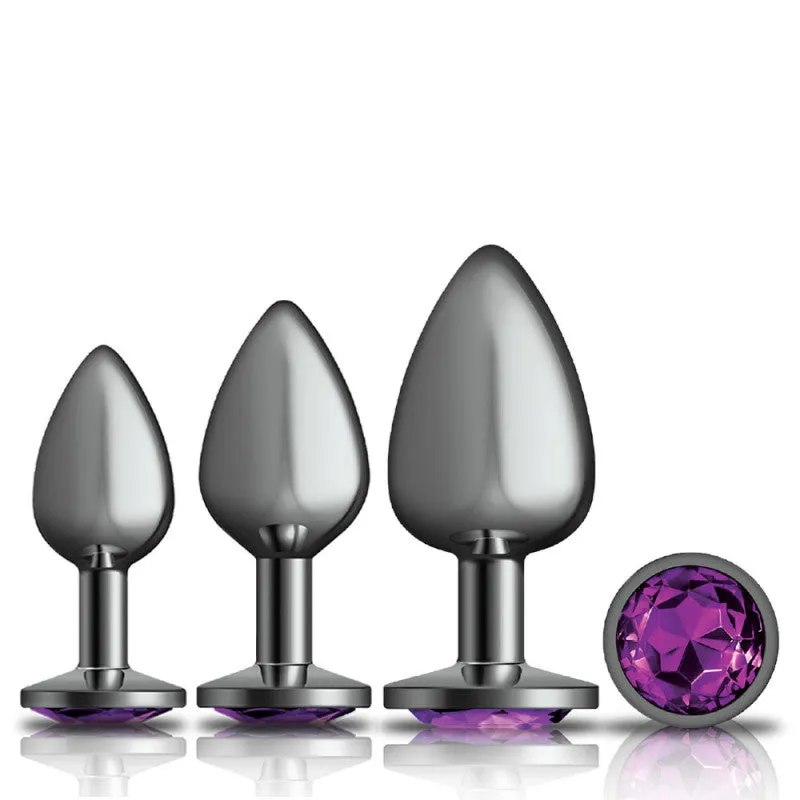 Cheeky Charms - Metal Butt Plug Gunmetal - Round - Deep Purple - Kit