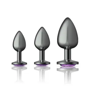 Cheeky Charms - Metal Butt Plug Gunmetal - Round - Deep Purple - Kit