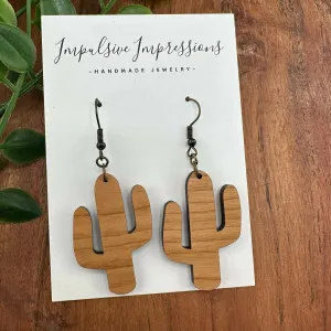 Cherry Wood Cactus Earrings