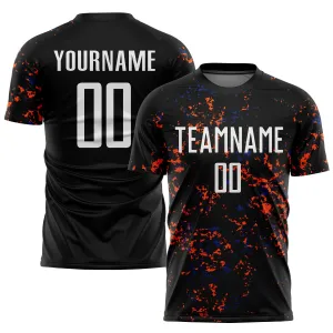Custom Black Orange-Royal Abstract Fragment Art Sublimation Soccer Uniform Jersey
