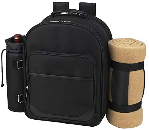 (D) 2 Person Picnic Backpack Bag, Full Equipment Set for Outdoor Charcoal