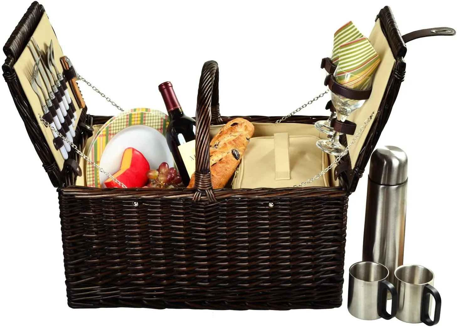 (D) Surrey Picnic Basket for 2 with Coffee Set for Outdoor (Yellow)