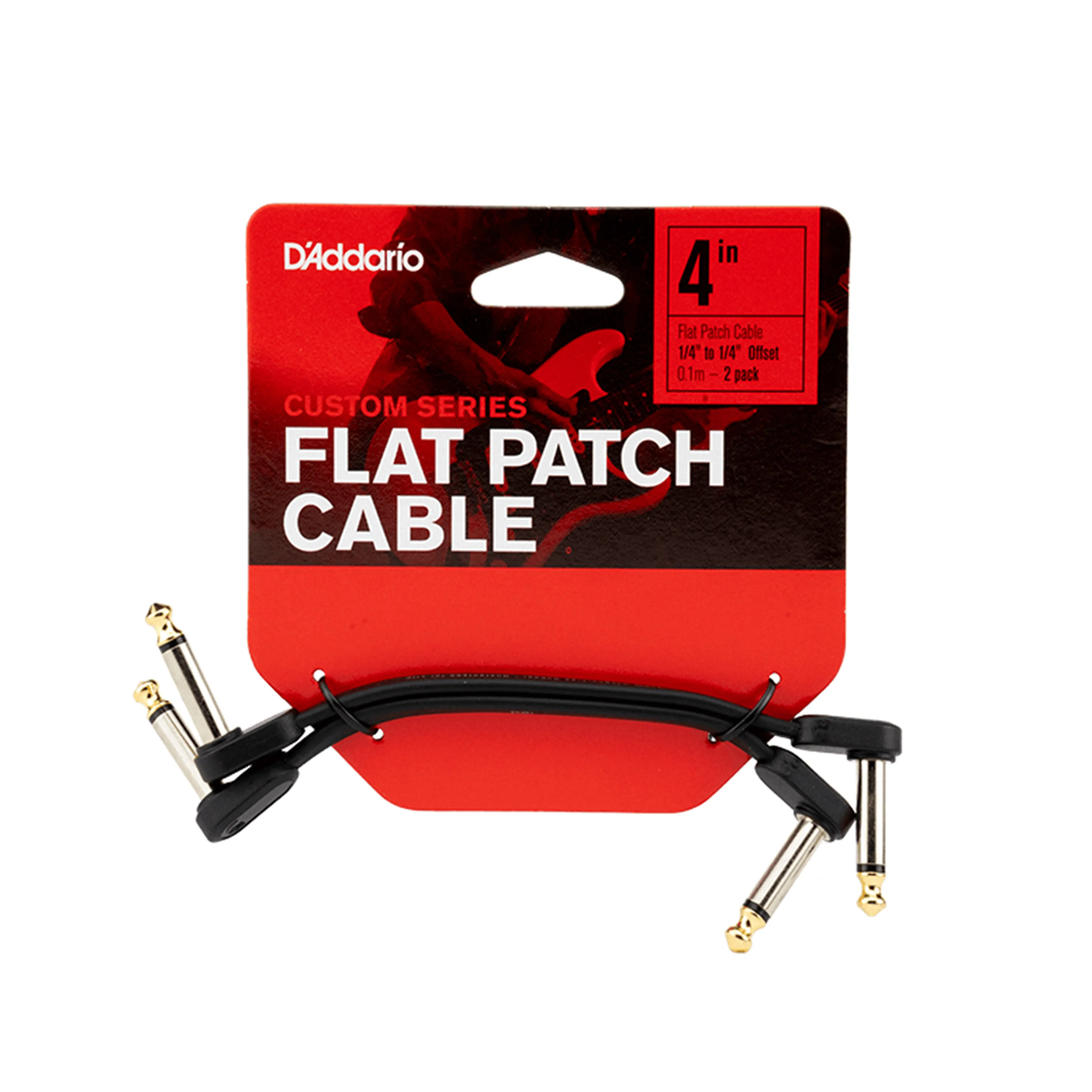 D'Addario PW-FPRR-204OS Offset Right Angle to Right Angle Flat Patch Cable, 4-Inch, Twin-Pack
