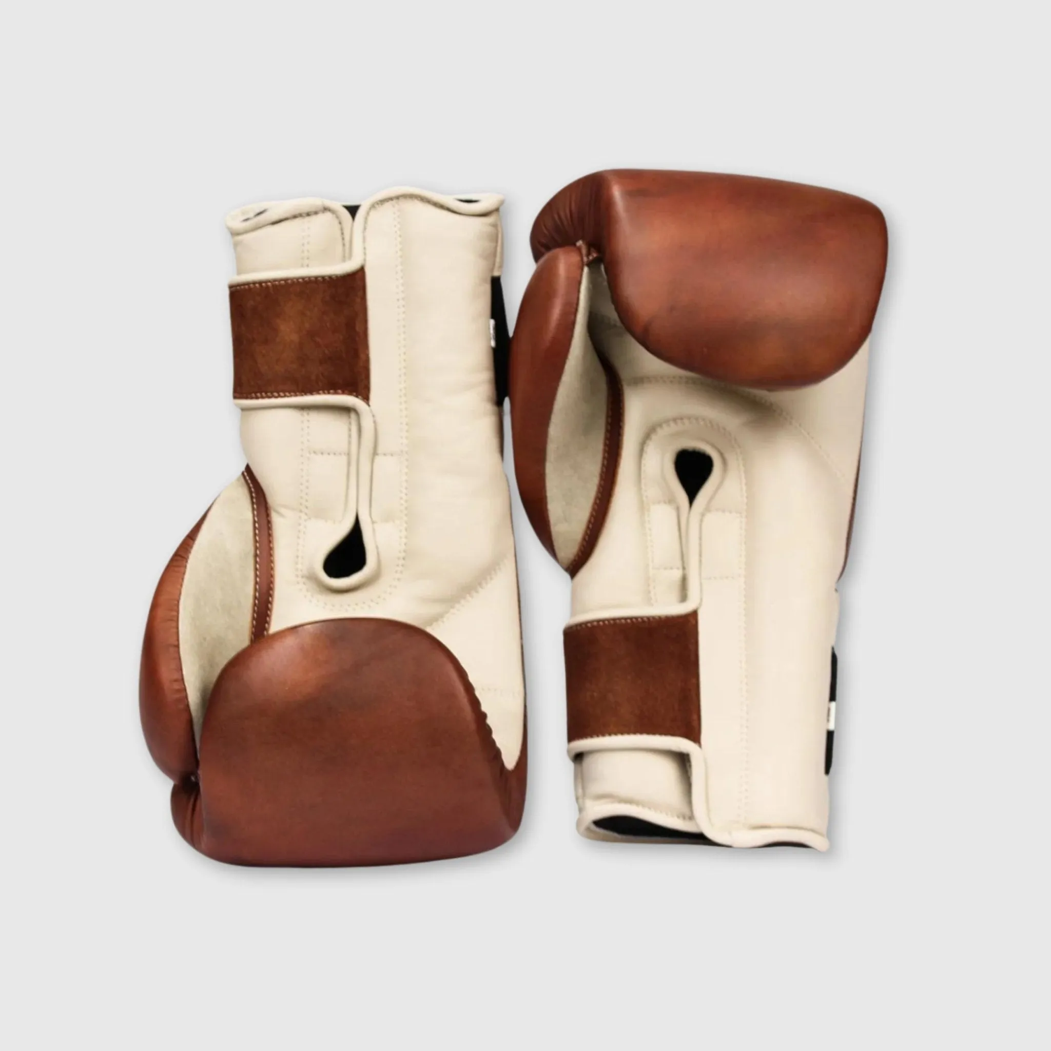 Elite Cream / Brown Leather Boxing Gloves (Strap Up)