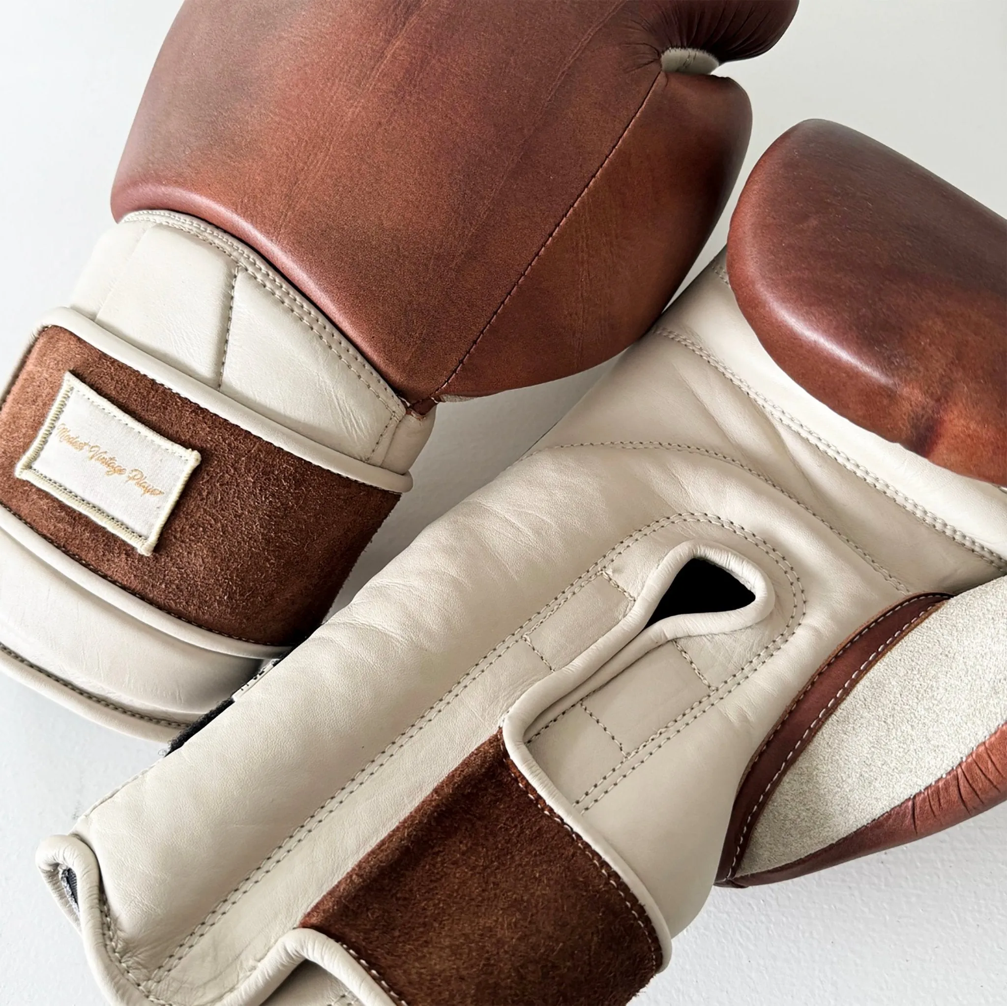 Elite Cream / Brown Leather Boxing Gloves (Strap Up)