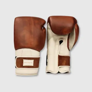 Elite Cream / Brown Leather Boxing Gloves (Strap Up)