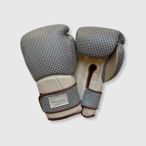 Elite Houndstooth Leather Boxing Gloves (Strap Up) - Cream