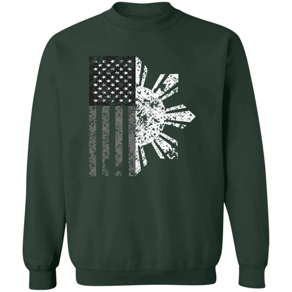 Filipino Sun with American Flag BW Unisex Crewneck Pullover Sweatshirt