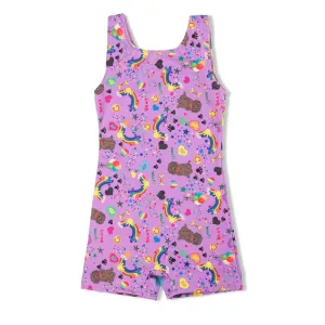 Girl Power Olivia's Doodle Print Gymnastics Biketard - Child