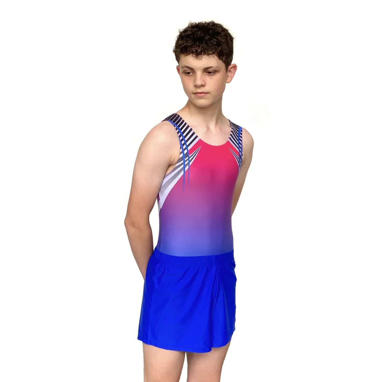 Gymnastics Boys Competition Leotard Purple & Black Shorts, 6  Age