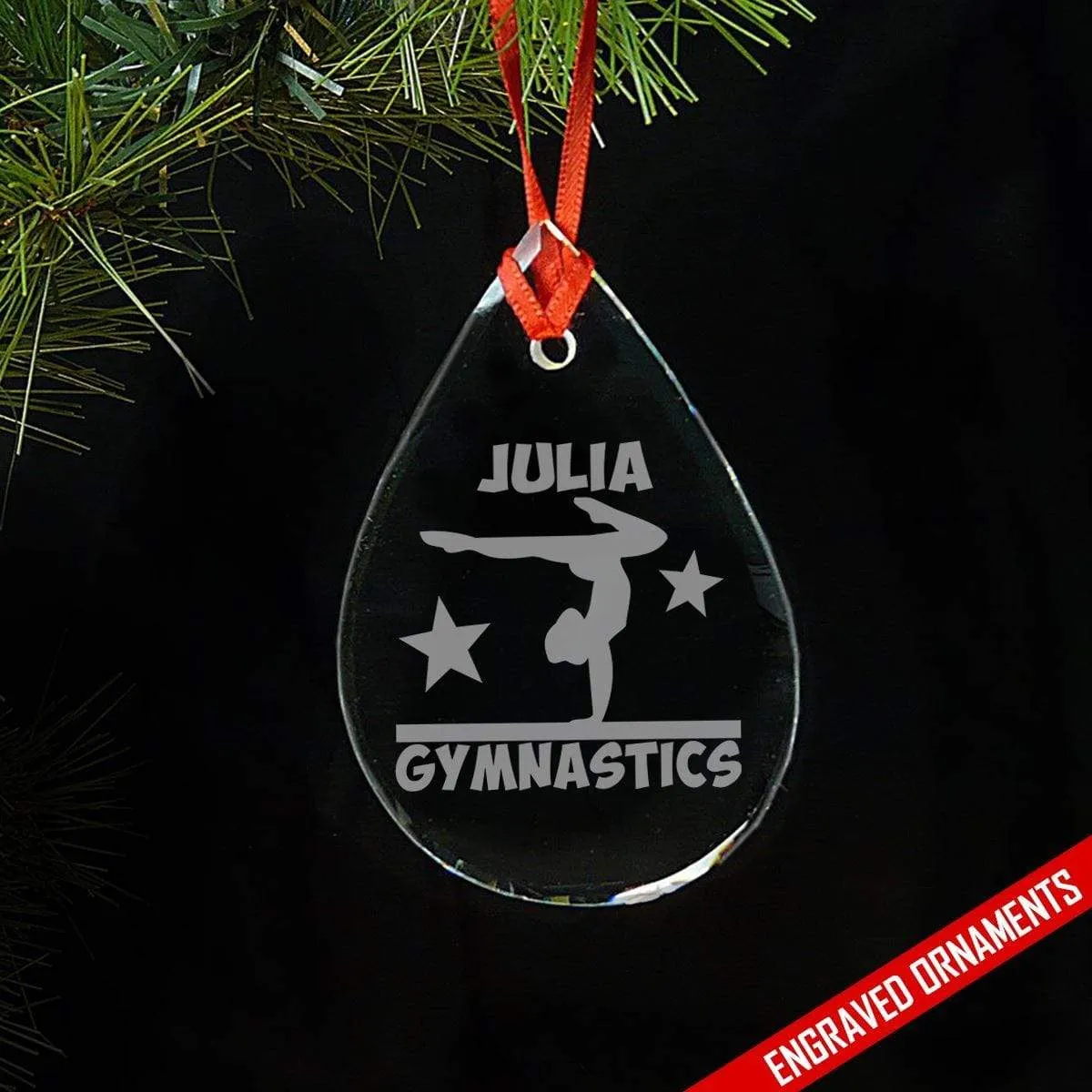 Gymnastics CUSTOM Engraved Glass Ornament