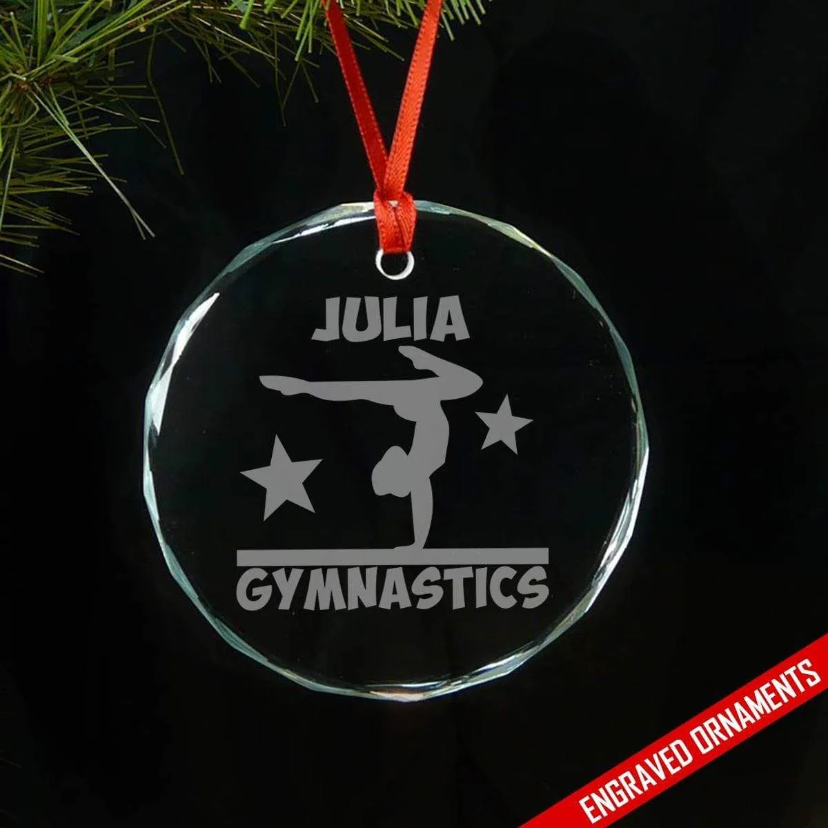 Gymnastics CUSTOM Engraved Glass Ornament