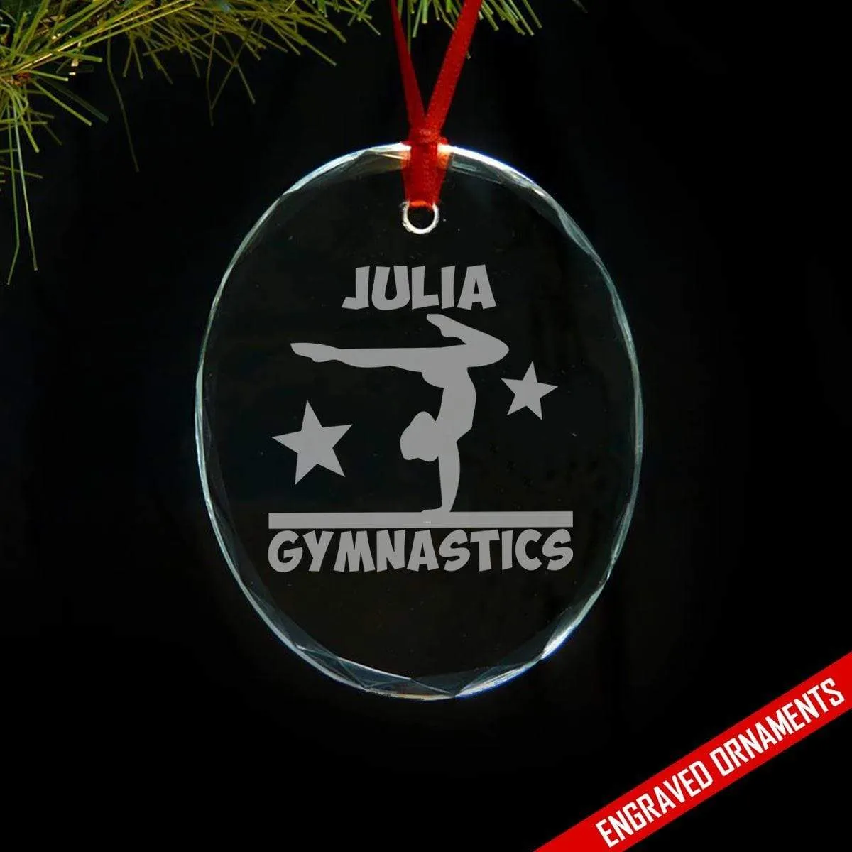 Gymnastics CUSTOM Engraved Glass Ornament