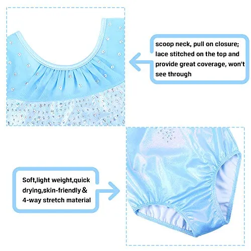 Gymnastics Leotards for Toddler Girls Shiny Lace Dance Outfit Athletic Apparel B203_LightBlue_8A