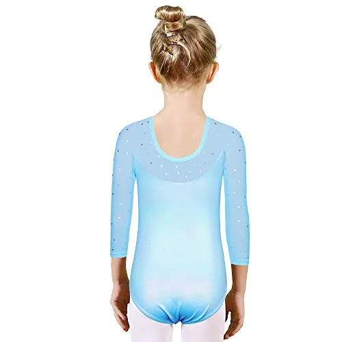 Gymnastics Leotards for Toddler Girls Shiny Lace Dance Outfit Athletic Apparel B203_LightBlue_8A
