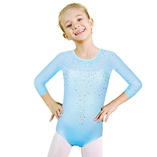 Gymnastics Leotards for Toddler Girls Shiny Lace Dance Outfit Athletic Apparel B203_LightBlue_8A