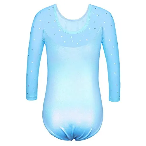 Gymnastics Leotards for Toddler Girls Shiny Lace Dance Outfit Athletic Apparel B203_LightBlue_8A