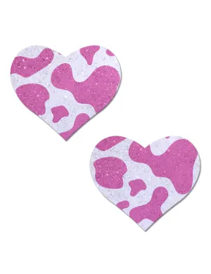 HEART PASTIES - PINK COW PRINT