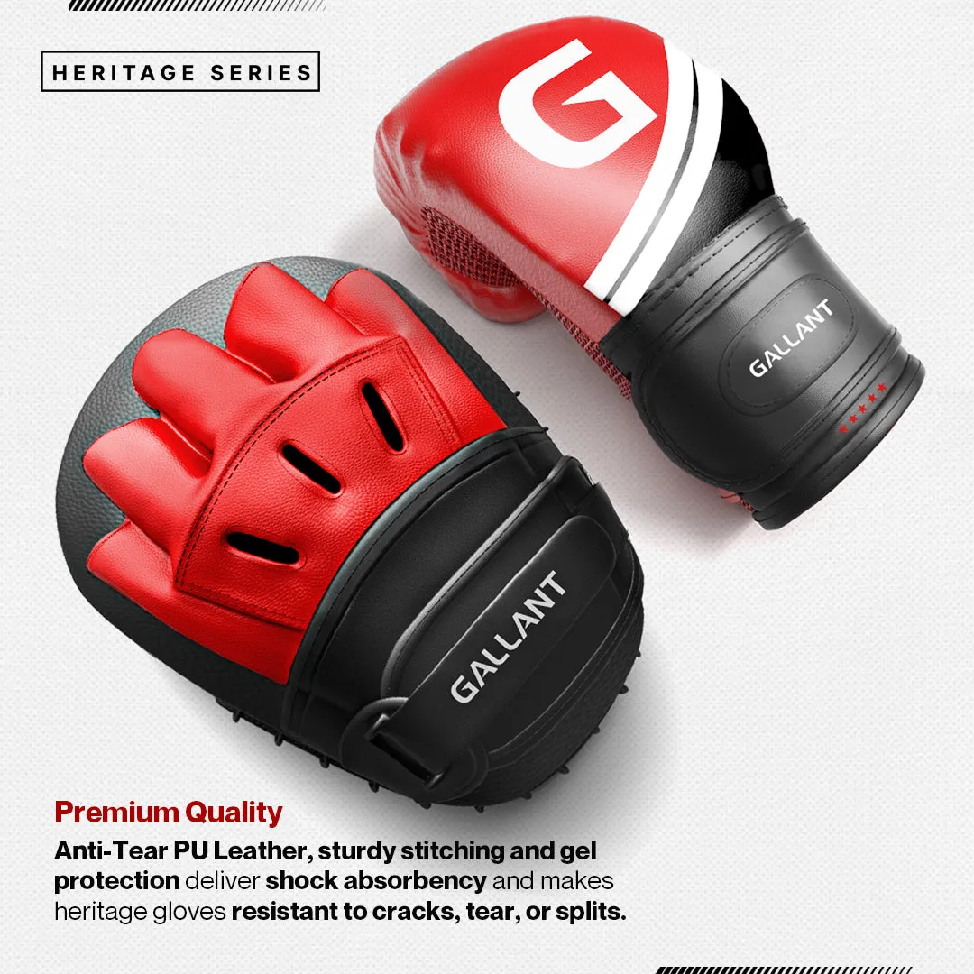 Heritage Series Boxing Gloves and Focus Mitts Pads Lite Combo - Red
