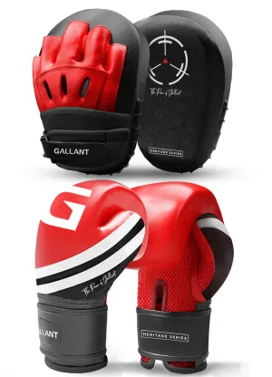 Heritage Series Boxing Gloves and Focus Mitts Pads Lite Combo - Red