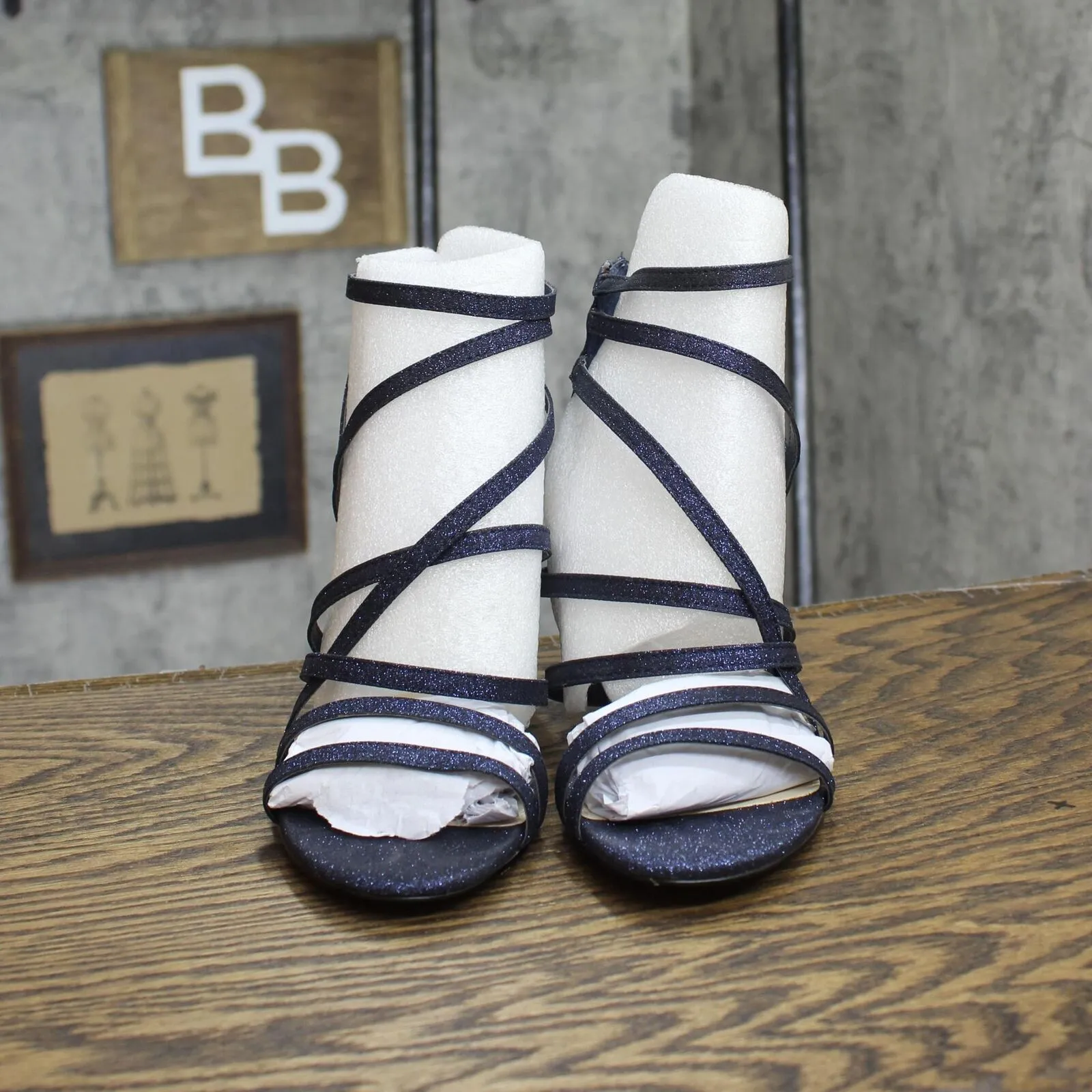 Jessica Simpson Stassey Strappy Block Heel Dress Sandals Shoes Navy Blue 8.5M