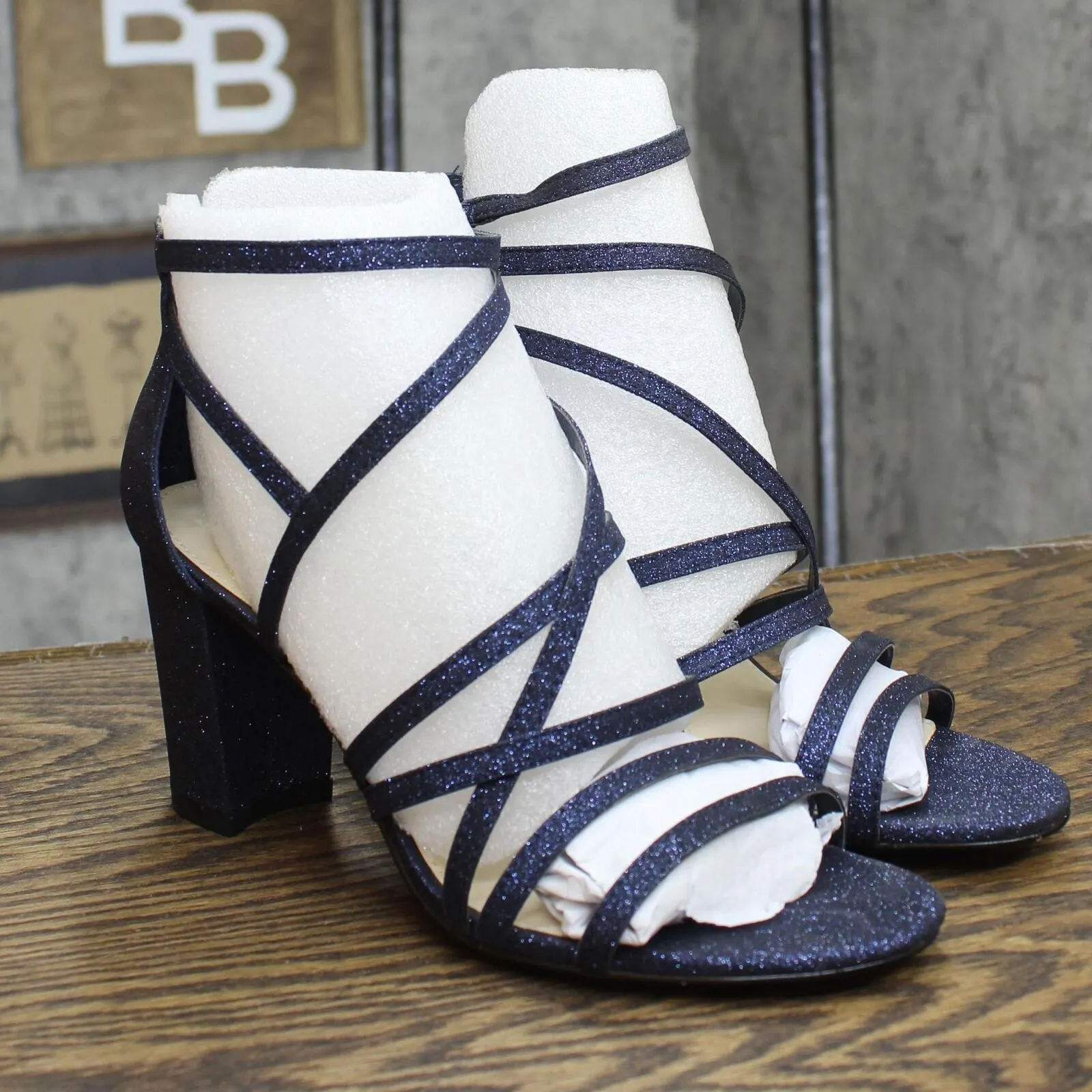 Jessica Simpson Stassey Strappy Block Heel Dress Sandals Shoes Navy Blue 8.5M