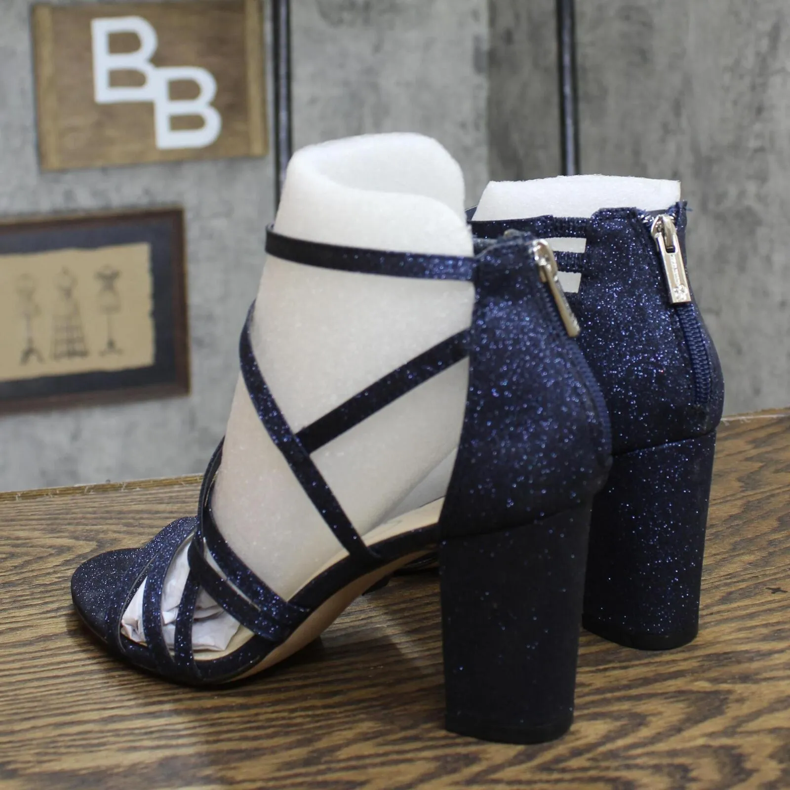 Jessica Simpson Stassey Strappy Block Heel Dress Sandals Shoes Navy Blue 8.5M