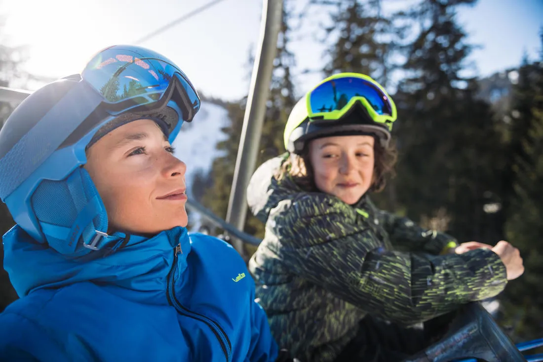 KIDS’ WARM AND WATERPROOF SKI JACKET 100 BLUE