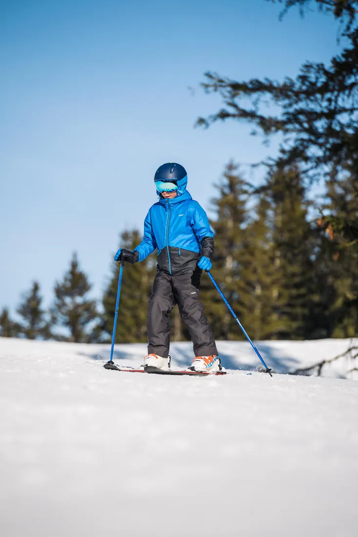 KIDS’ WARM AND WATERPROOF SKI JACKET 100 BLUE