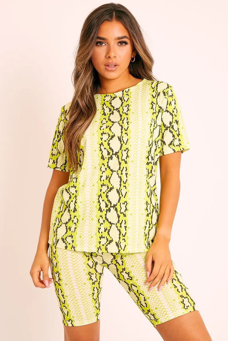 Lime Snake T-shirt Cycling Short Set - Alissandra