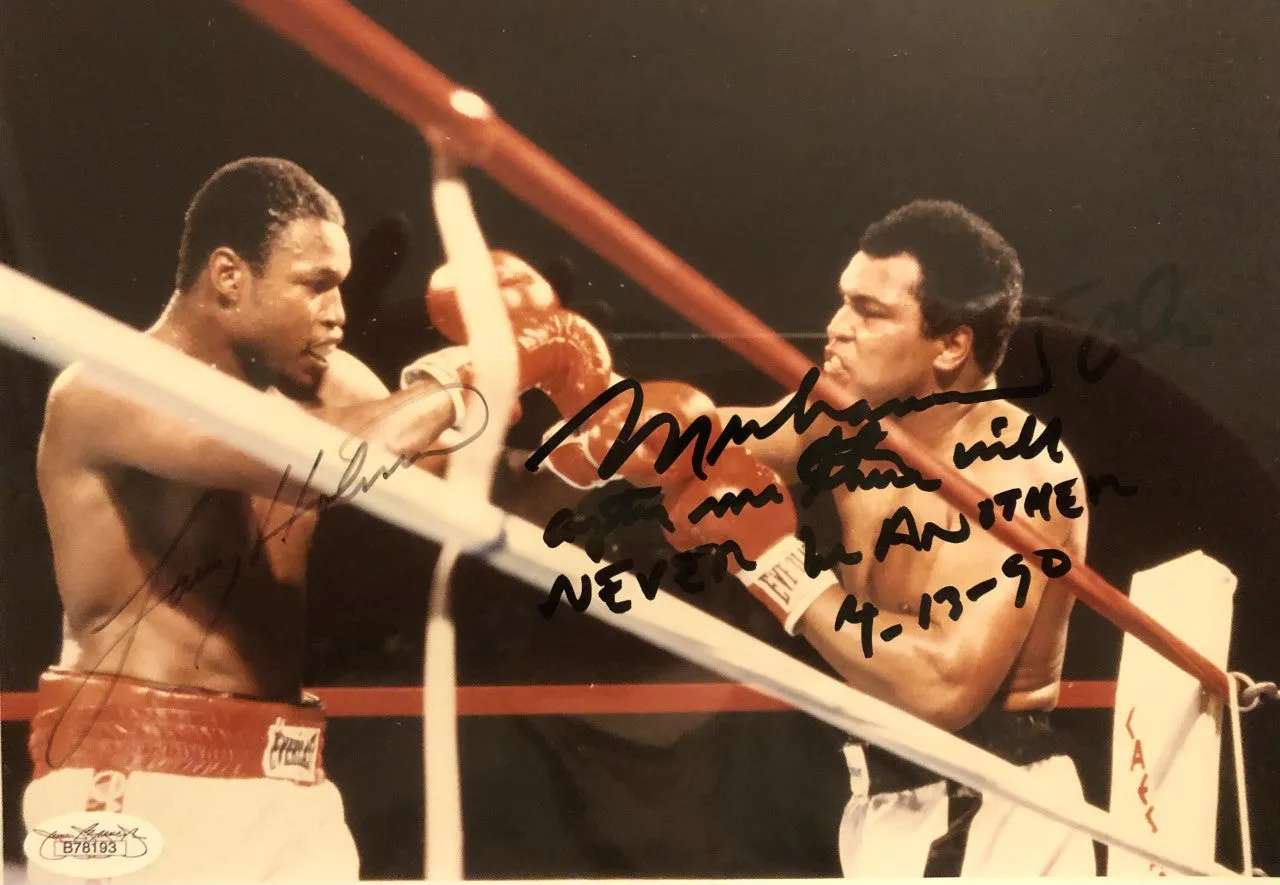 Muhammad Ali vs Larry Holmes Dual signed JSA 8x10 Boxing Photo Rare Autographed