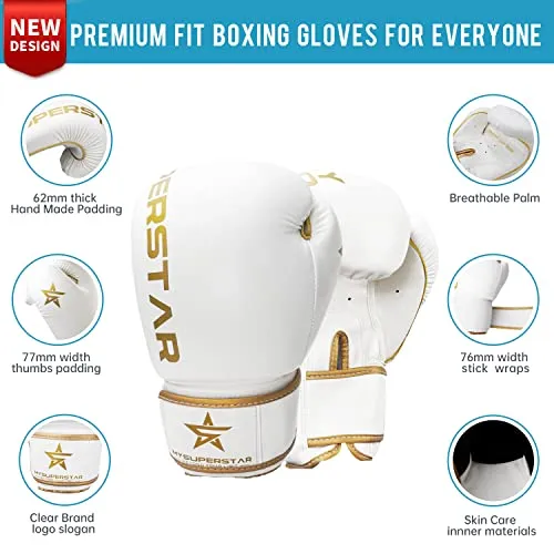 MYSUPERSTARBOXING Pro Boxing Fighting Bag Gloves for Training Sparring Mitts Muay Thai MMA UFC Kickboxing handwraps,Gift for Gym School Class,Punching Bag Gloves Gift for Man Women Kids