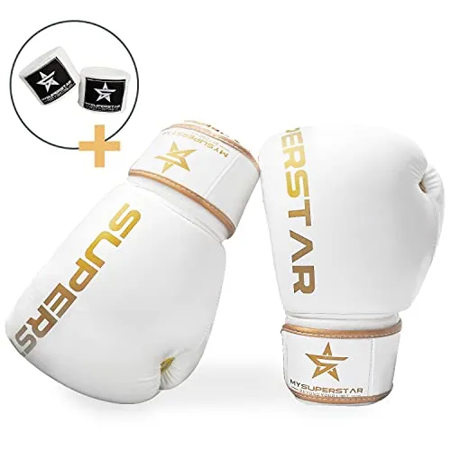 MYSUPERSTARBOXING Pro Boxing Fighting Bag Gloves for Training Sparring Mitts Muay Thai MMA UFC Kickboxing handwraps,Gift for Gym School Class,Punching Bag Gloves Gift for Man Women Kids