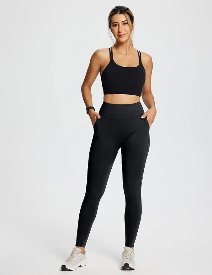 New BALEAF Women's Full Length No Seam Leggings with Pockets, High Waisted Yoga Compression Pant, Black, Sz M!