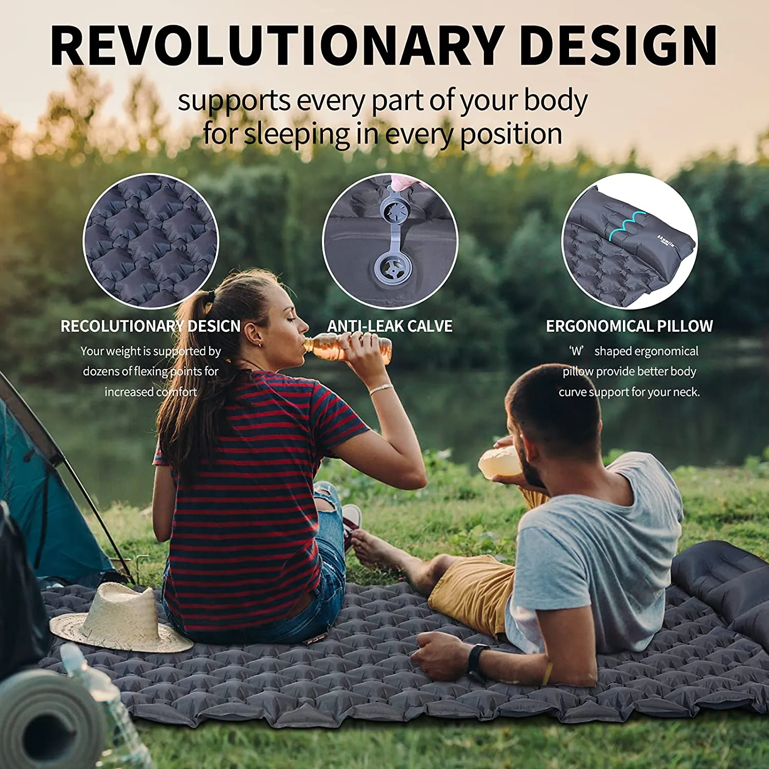 New kksmile Double Sleeping Pad for Camping, Self Inflating Sleeping Pad, Upgraded Ultralight Sleeping Pad Built-in Pump, 2.5" Backpacking Sleeping pad for Waterproof, Hiking and Traveling