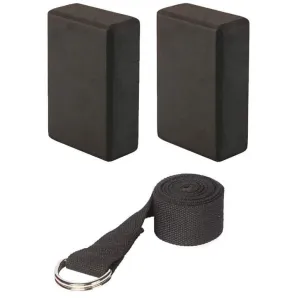 Pair of Yoga Blocks (Black) and Yoga Strap (Black)