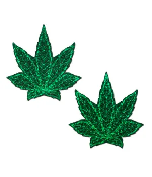 POT LEAF NIPPLE PASTIES - GREEN GLITTER
