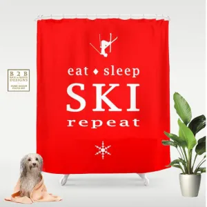 Ski Decor Shower Curtain, Eat - Sleep - Ski - Repeat