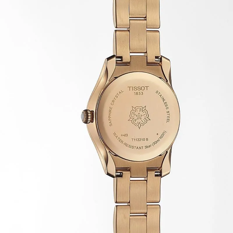 Tissot T-Wave 30mm Clock Madreper peak Diamonds Quartz Steel Finish Pvd Gold Rose T112.210.33.111.00